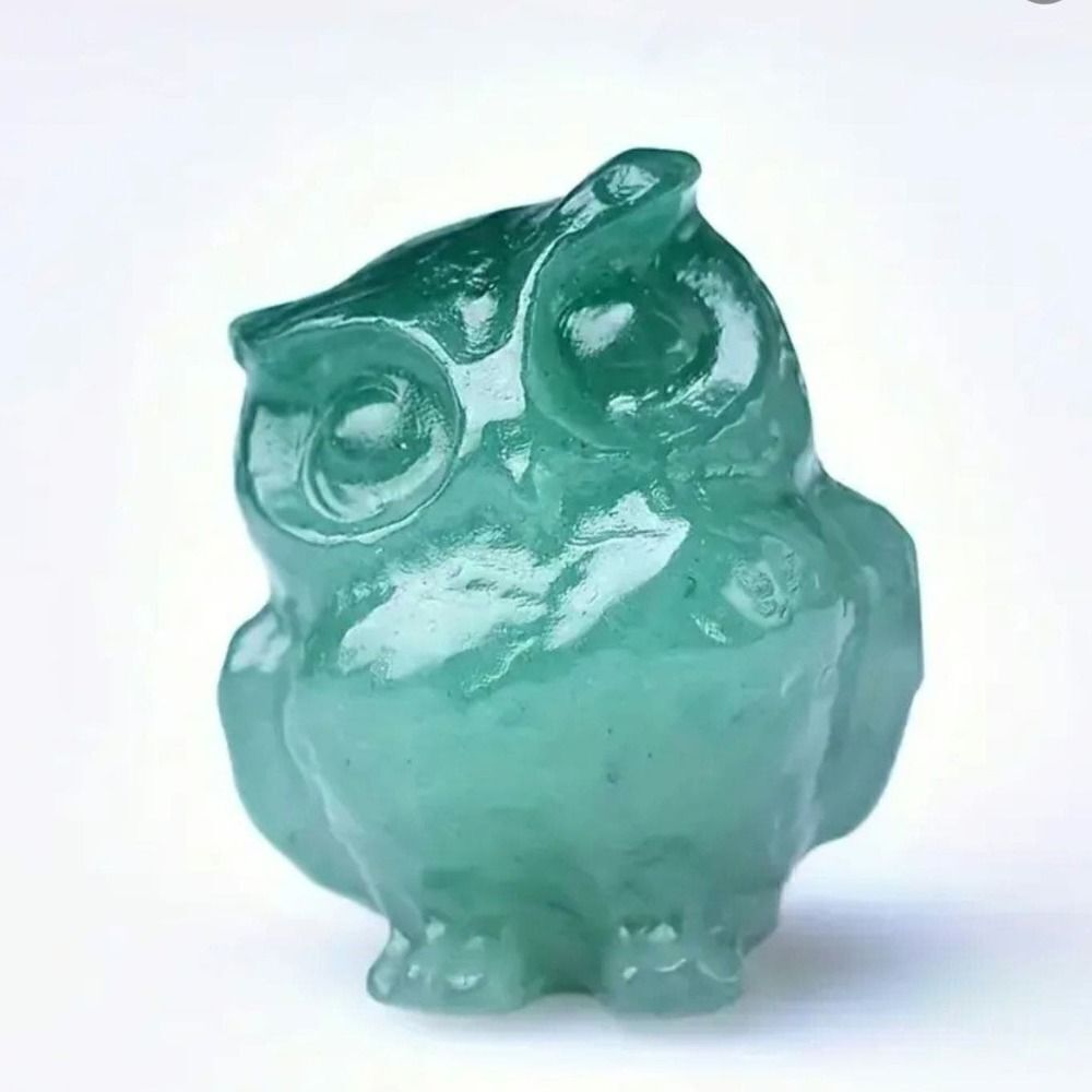 New! Natural Carved Green Aventurine Owl Courage Stone
